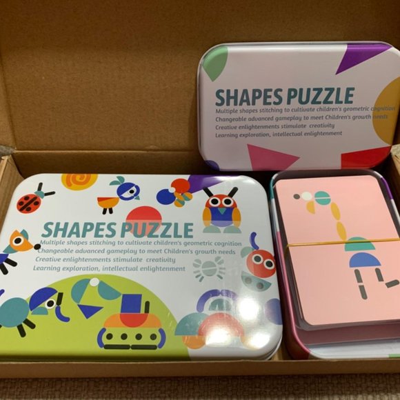 Wooden Pattern Blocks - Tangram Shape Puzzle Set brand new - Picture 1 of 14